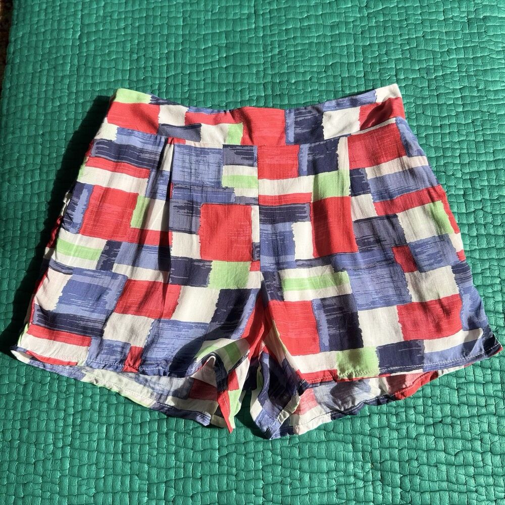 NEW $125 Splendid 100% Rayon Blue Red Paintbrush Elastic Waist Short Shorts Sz M